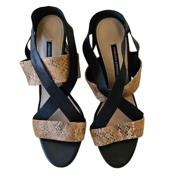 French Connection Snake Print and Black Strappy Sandals Size 9 - Picture 2 of 6